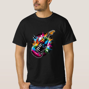 Rainbow Sten Explosion Vibrant Guitar Fist T Shirt