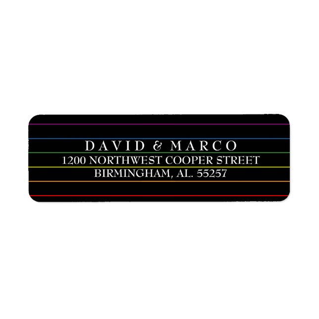 Rainbow Streck LGBT Bröllop Returadress Etikett (Framsidan)