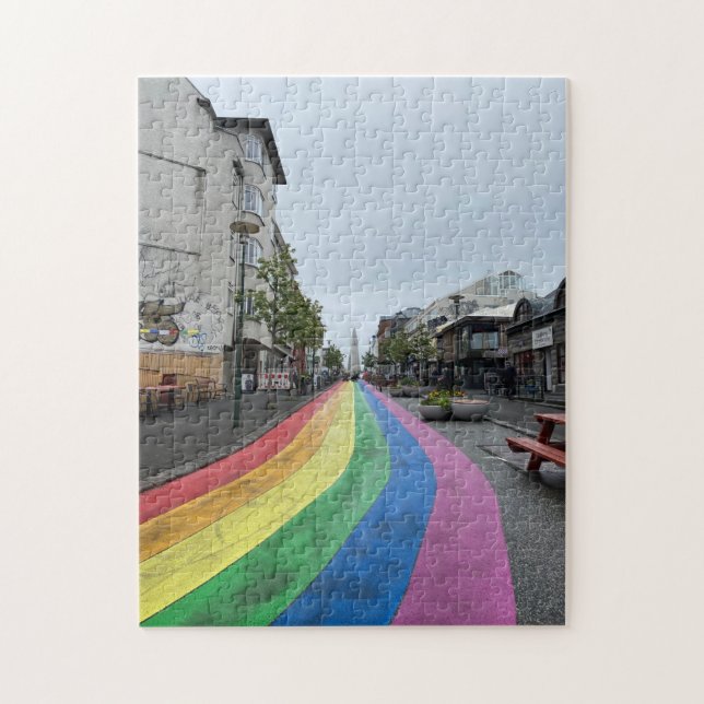 Rainbow Street i Reykjavik-Islandet Pussel (Vertikal)