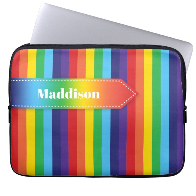 Rainbow Stripe Electronics Sleeve med Namn (Framsidan)