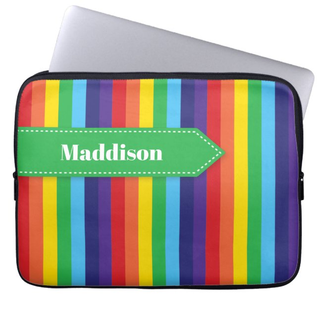 Rainbow Stripe Electronics Sleeve med Namn (Framsidan)