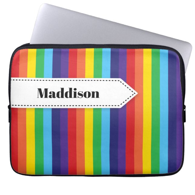 Rainbow Stripe Electronics Sleeve med Namn (Framsidan)