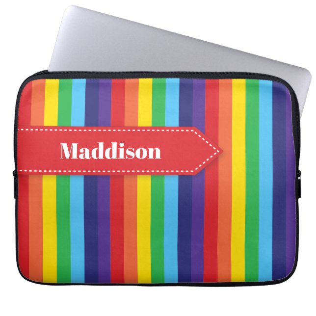 Rainbow Stripe Electronics Sleeve med Namn (Framsidan)