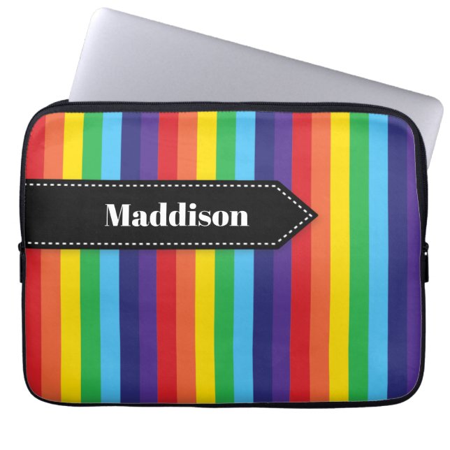 Rainbow Stripe Electronics Sleeve med Namn (Framsidan)