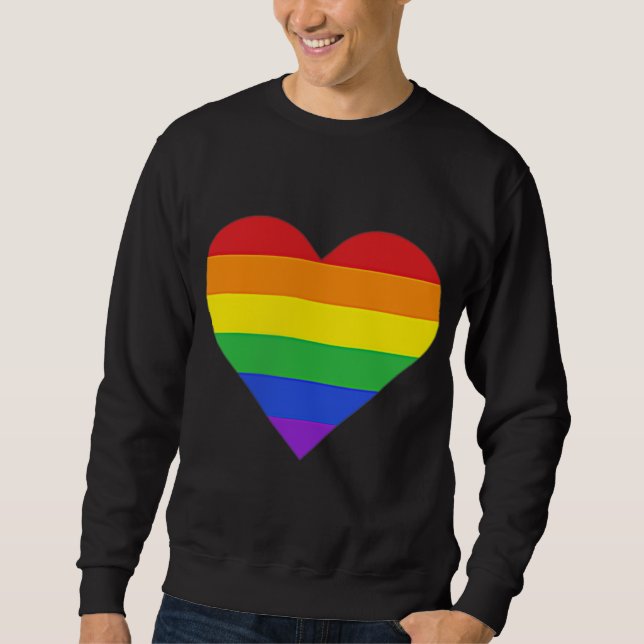 Rainbow Stripe Heart Subtle LGBT Pride Månadsgay Lång Ärmad Tröja (Framsida)