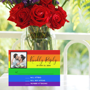 Rainbow Stripe LGBTQ Ett par foto Gay Bröllop OSA Kort