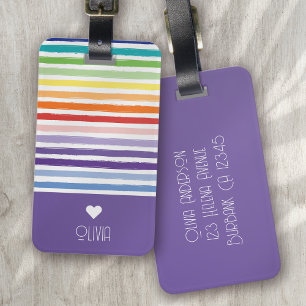 Rainbow Stripe Monogram Heart Bagagebricka
