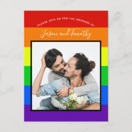 Rainbow Stripe, par fotobröllopsinbjudningar Vykort