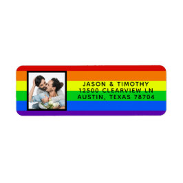 Rainbow Stripe Photo LGBTQ Gay pride Bröllop Returadress Etikett