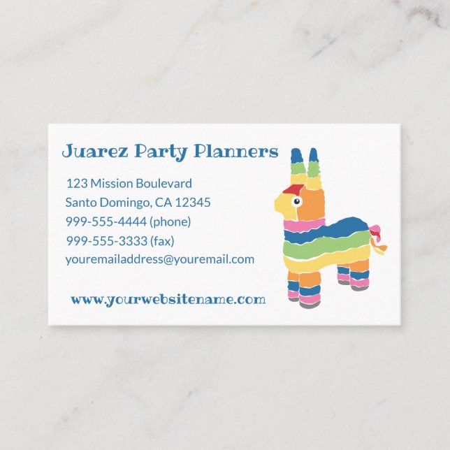 Rainbow Stripe Pinata Party Planners Visitkort (Framsida)