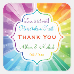Rainbow Stripe Sunburst Candy Buffet Sticker Fyrkantigt Klistermärke
