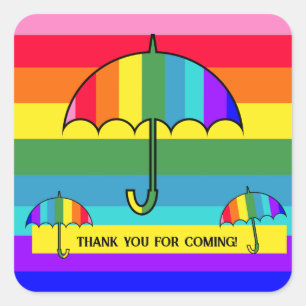 Rainbow Stripe Umbrellas Fyrkantigt Klistermärke