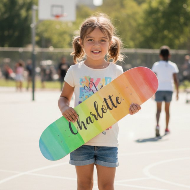 Rainbow Stripes Custom Personalized Name Mini Skateboard Bräda 18,5 Cm (Skapare uppladdad)