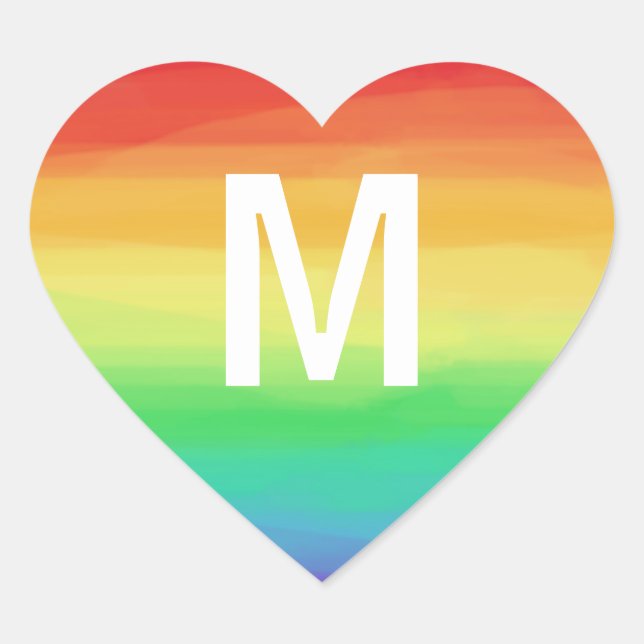 Rainbow Strokes Monogram Hjärtformat Klistermärke (Framsida)