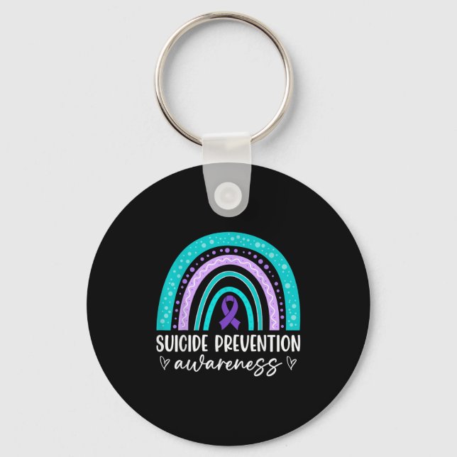 Rainbow Suicide Prevention Awareness Teal &amp; Pu Nyckelring (Framsida)