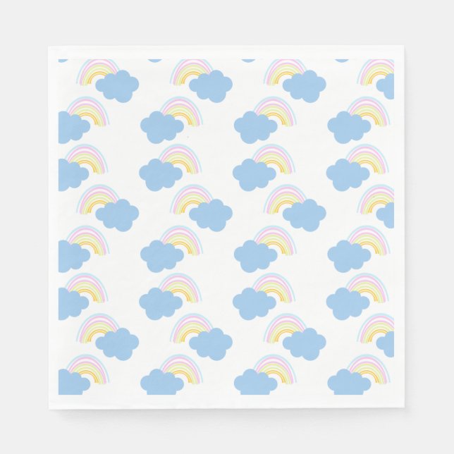 Rainbow Summer Clouds Pastel Scribble Doodle Pappersservett (Framsidan)