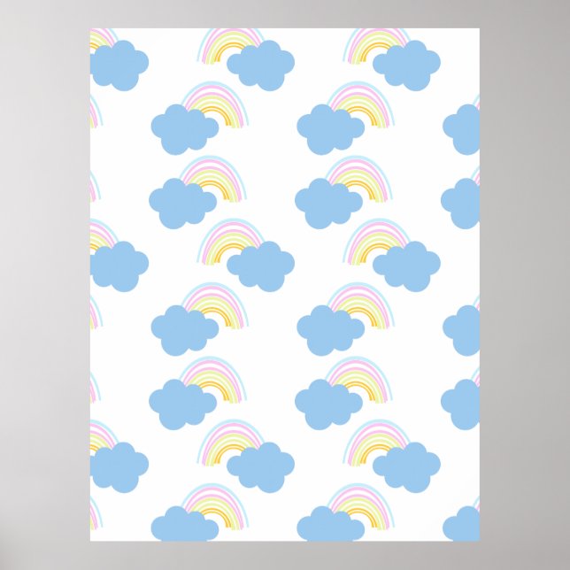 Rainbow Summer Clouds Pastel Scribble Doodle Poster (Framsidan)