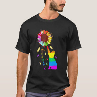 Rainbow Sunblomkatt Kärlek är Kärlek LGBT Gay Lesb T Shirt