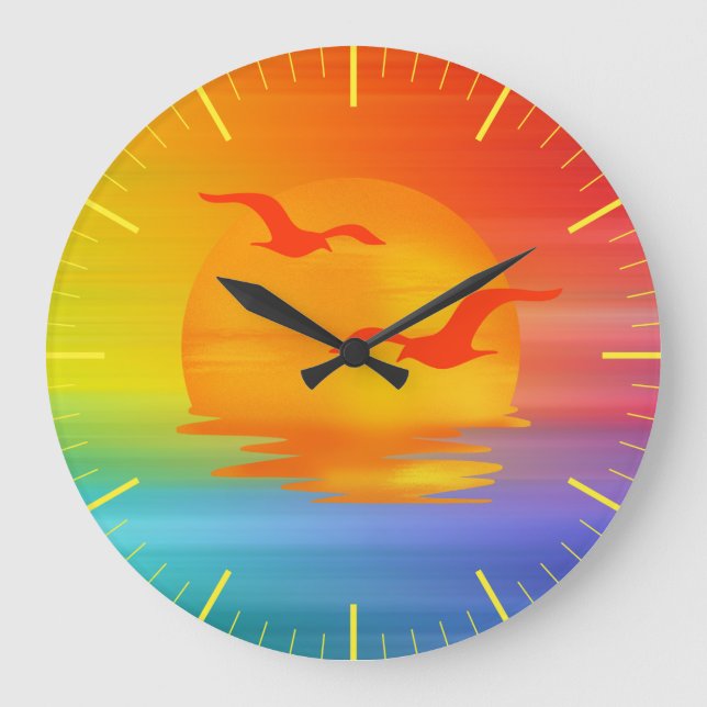 Rainbow Sunrise Wall Clock Stor Klocka (Framsida)