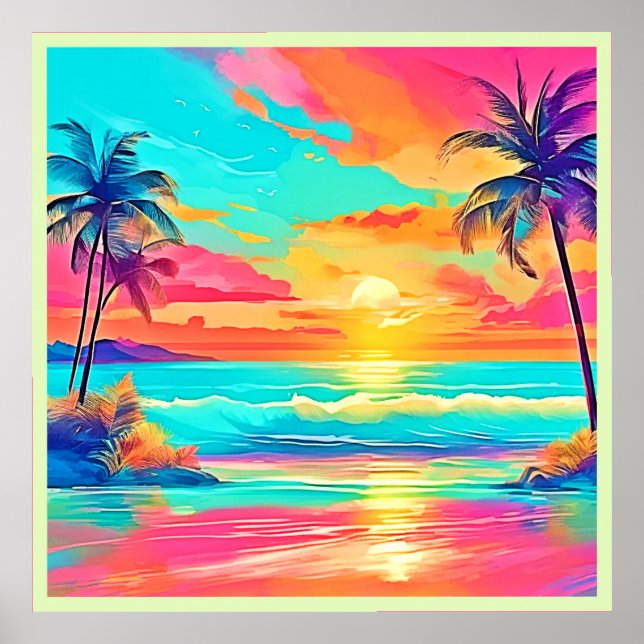 Rainbow Sunset Beach Poster (Framsidan)