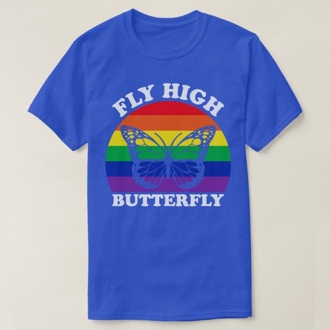 Rainbow Sunset Fly High Butterfly T Shirt (Design framsida)