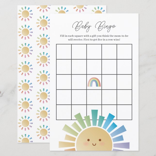 Rainbow Sunshine Baby Shower Bingo Game (Fram/baksida)