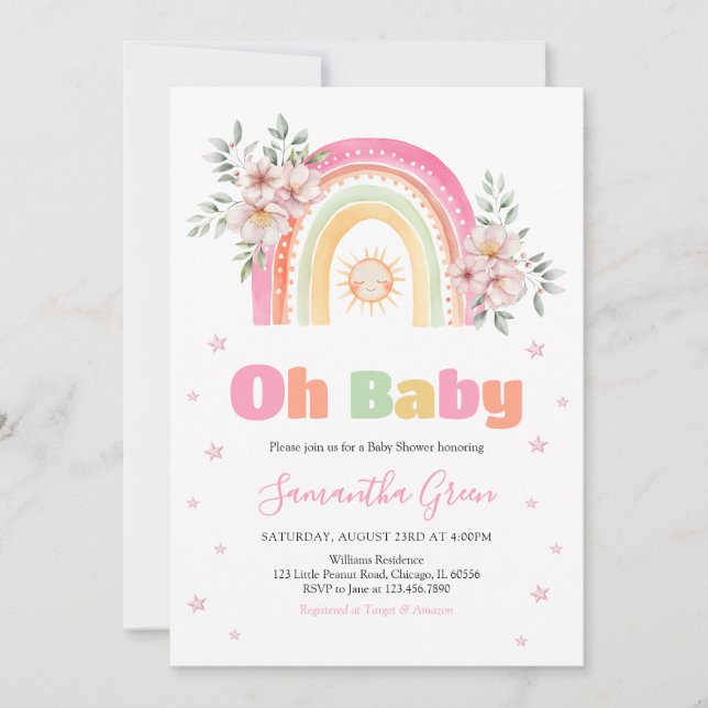 Rainbow Sunshine Baby Shower Inbjudningar (Framsida)