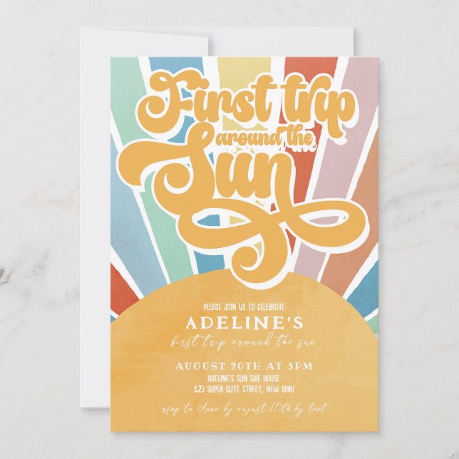 Rainbow Sunshine First Birthday Boho Girl Inbjudningar (Framsida)