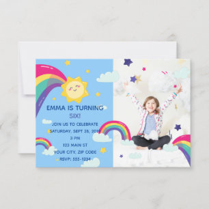 Rainbow Sunshine Roligt Birthday-inbjudan Inbjudningar