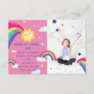 Rainbow Sunshine Roligt Birthday Inbjudningar