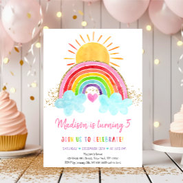 Rainbow Sunshine Rosa Guld Birthday Inbjudningar