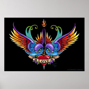 Rainbow Sväljer Heart Tattoo Poster "Eternt Kärlek