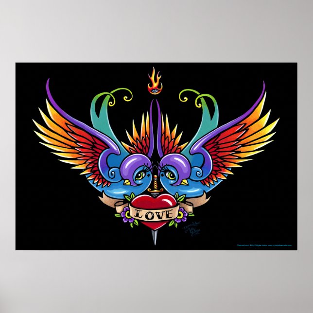 Rainbow Sväljer Heart Tattoo Poster "Eternt Kärlek (Framsidan)