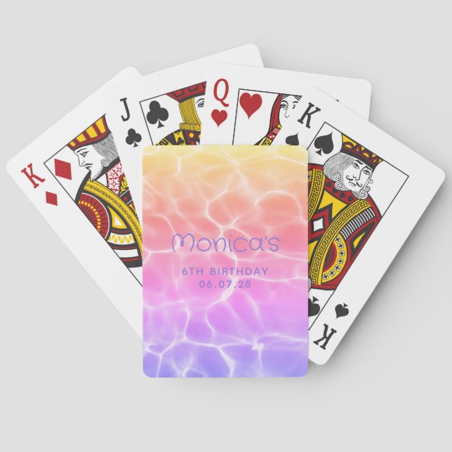 Rainbow Swimming Bassäng Girly 6e födelsedagen Casinokort (Baksidan)
