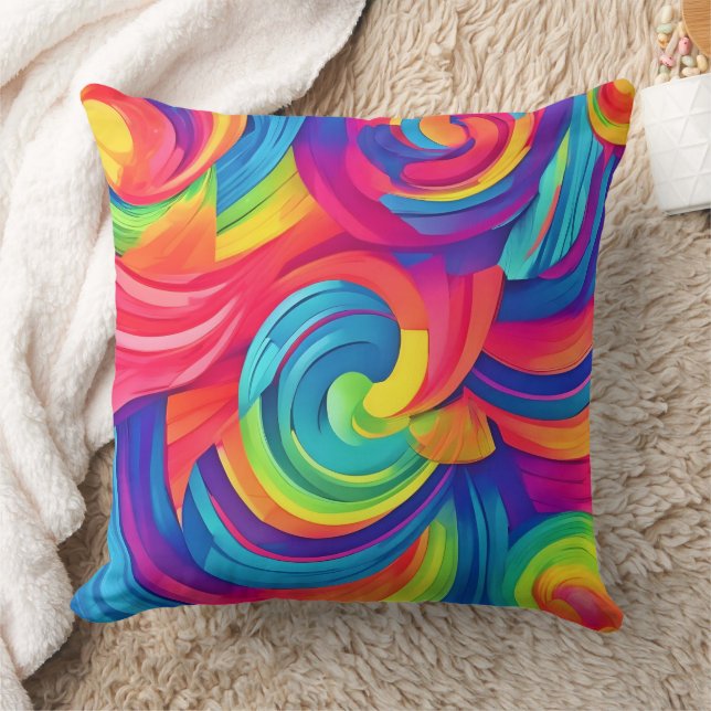 Rainbow Swirl Chaos Design Kudde (Filt)
