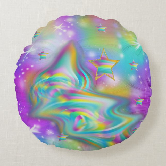 Rainbow Swirl Galaxy Pillow Rund Kudde (Framsidan)