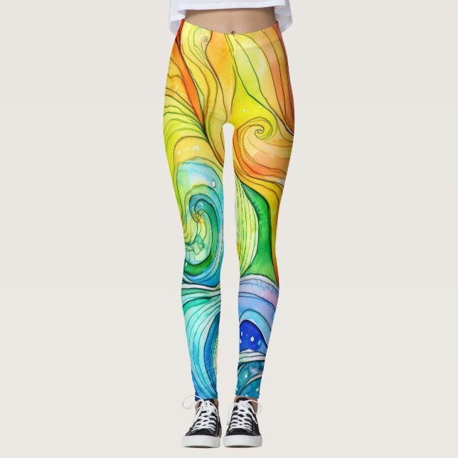 Rainbow Swirl Mönster Leggings (Framsida)