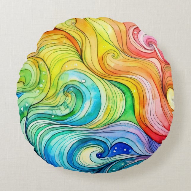 Rainbow Swirl Mönster Rund Kudde (Framsidan)