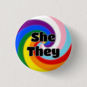 Rainbow Swirl Pronoun Pin (hon/de) Knapp