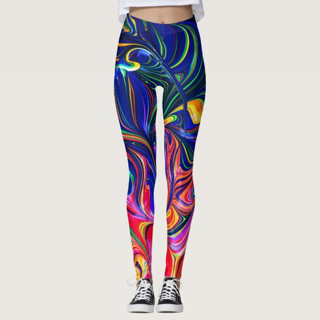 Rainbow Swirl Trippy Glow Stick Leggings (Framsida)