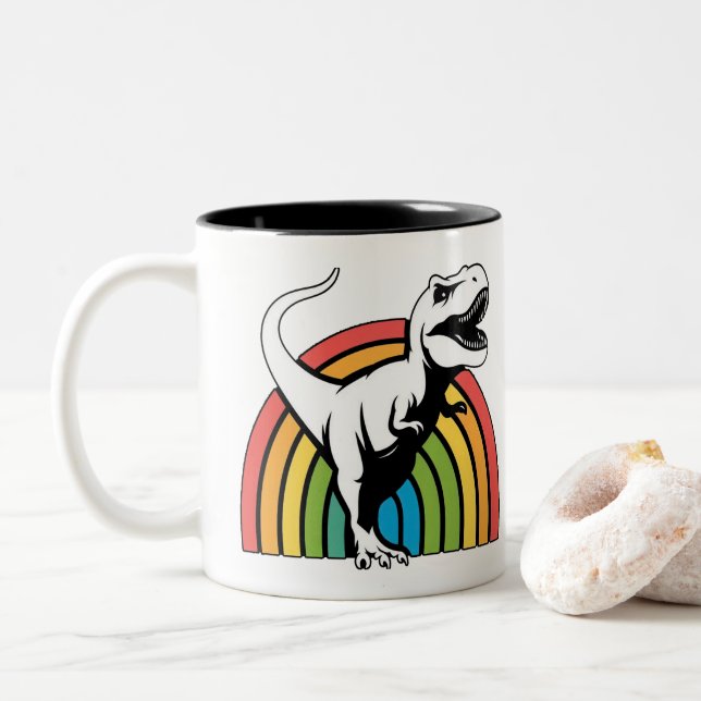 Rainbow T Rex Två-Tonad Mugg (Med munk)