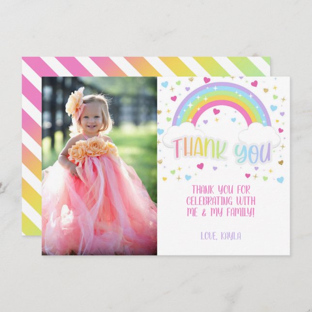 Rainbow Tack Photo Card - Pastel Inbjudningar (Fram/baksida)