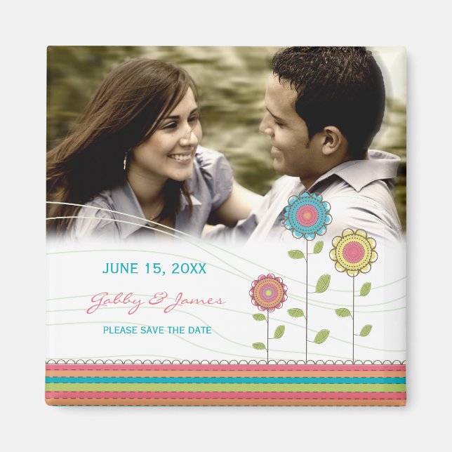 Rainbow Tall Flowers Save Date Bröllop Magnet (Framsidan)