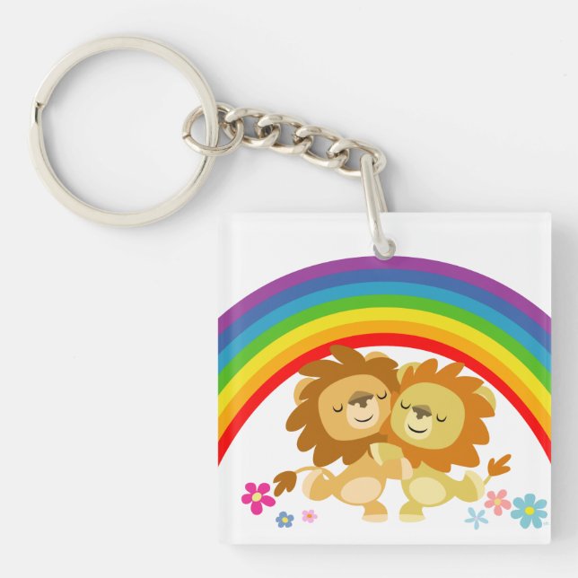 Rainbow Tango-Cute Tecknad Lejon Acrylic Keychain (Framsidan)