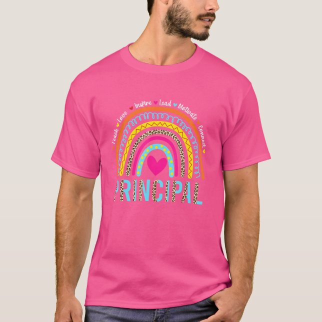 Rainbow Teach Kärlek Inspire Principal tillbaka ti T Shirt (Framsida)