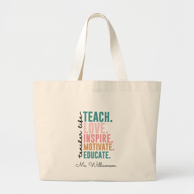Rainbow Teach Kärlek Inspire Teacher-uppskattning Jumbo Tygkasse (Framsidan)