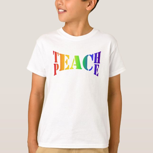 Rainbow Teach Peace Boys' T Shirt (Framsida)