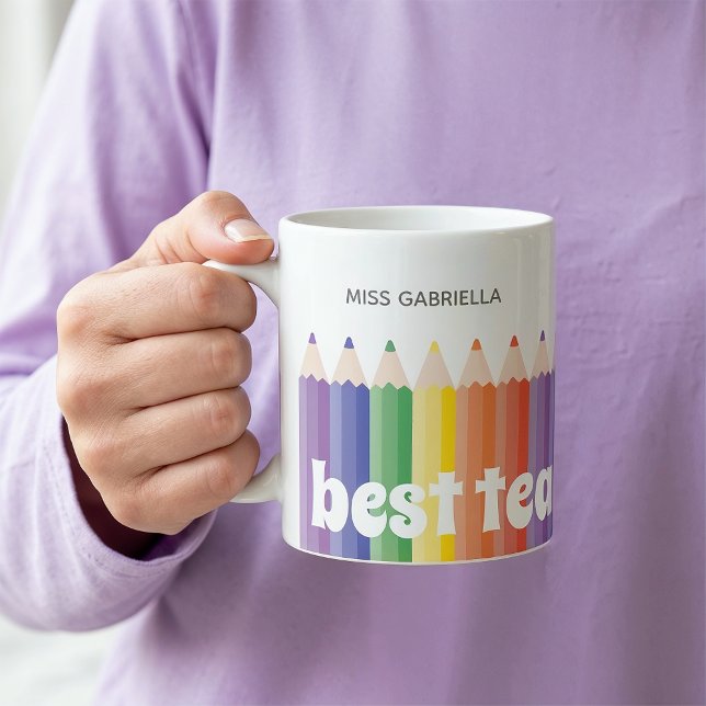 Rainbow Teacher Apprecition Best Teacher Mugg (An 11-oz mug is shown, add name and choose mug style and size.)