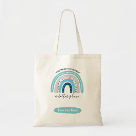 Rainbow Teacher Tote bags Boho Blue Personlig Tygkasse