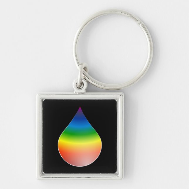 RAINBOW TEARDROP FYRKANTIG SILVERFÄRGAD NYCKELRING (Framsidan)